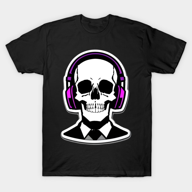 Skull With Headphones and Suit Violet | Listening Music T-Shirt by General Corner